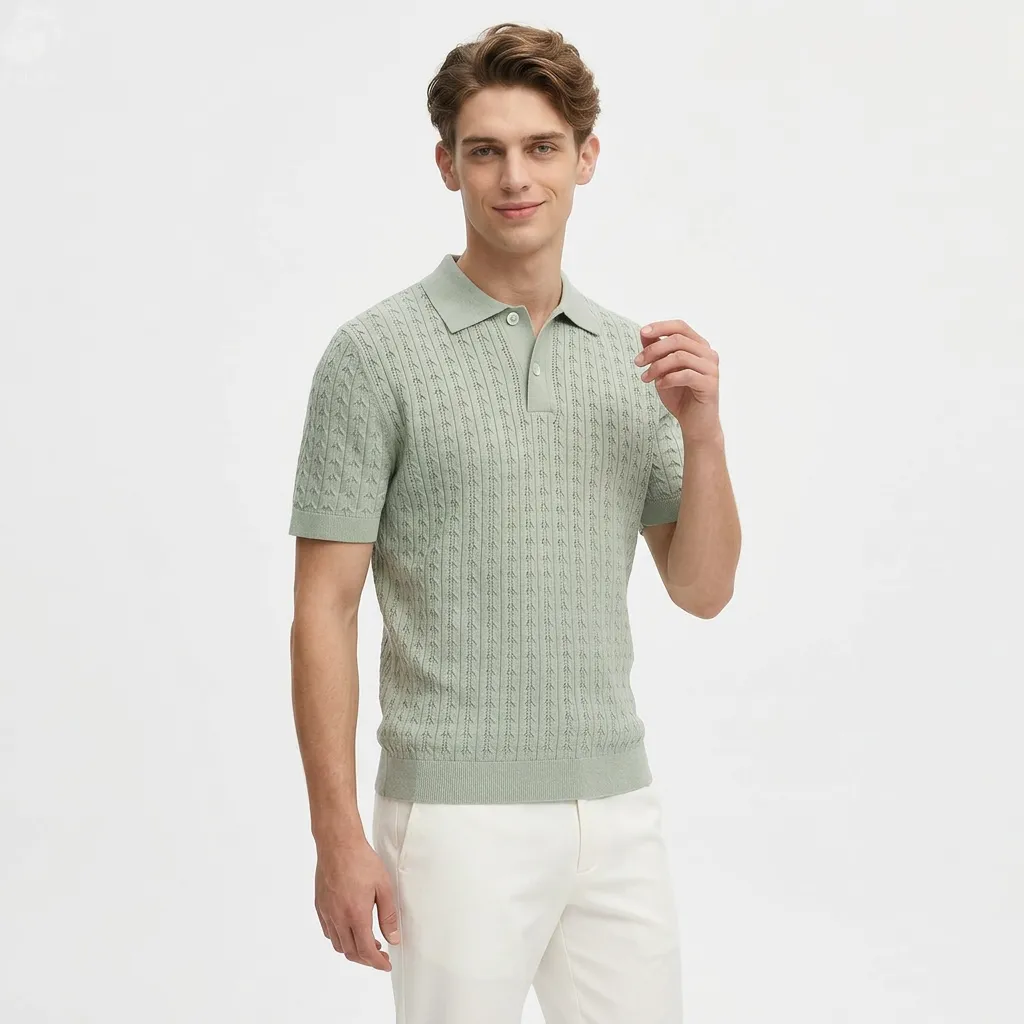 Custom 2026 Comfortable Summer Knitted 100% Cotton Men's Short Sleeve Sweater for Shirt