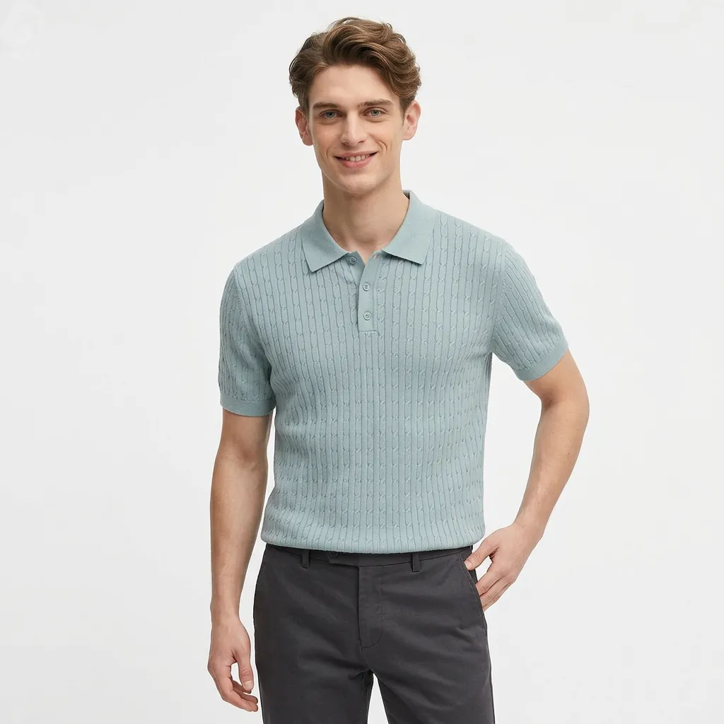 Summer Men's Polo Shirt Solid Color Short Sleeve Collared Knit Sweater Slim Fit Korean Style Top Ribbed Casual Versatile T-Shirt
