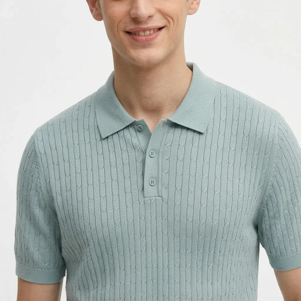 Summer Men's Polo Shirt Solid Color Short Sleeve Collared Knit Sweater Slim Fit Korean Style Top Ribbed Casual Versatile T-Shirt