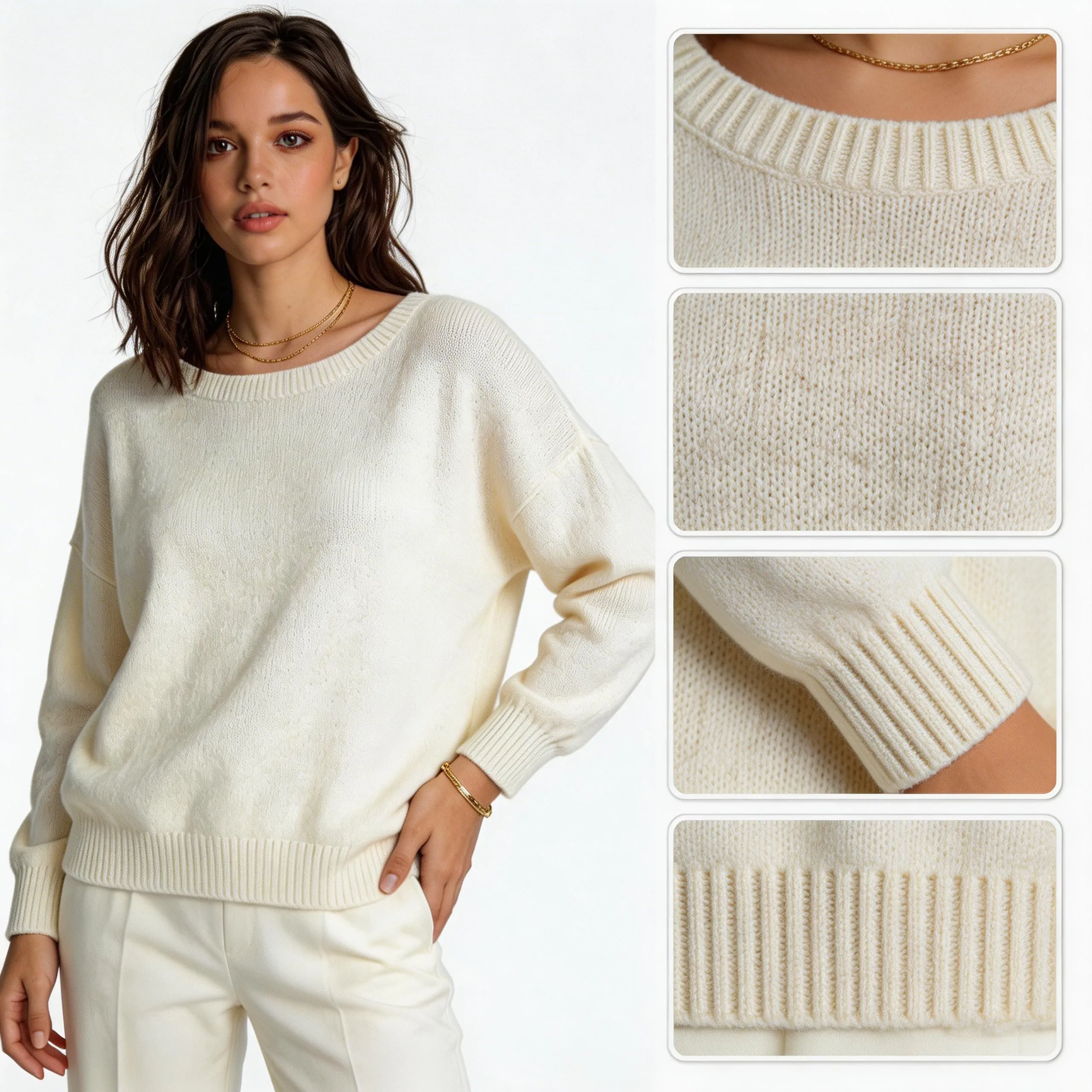 FNJIA Autumn/Winter European Style Round Neck Loose-fitting Pullover Sweater