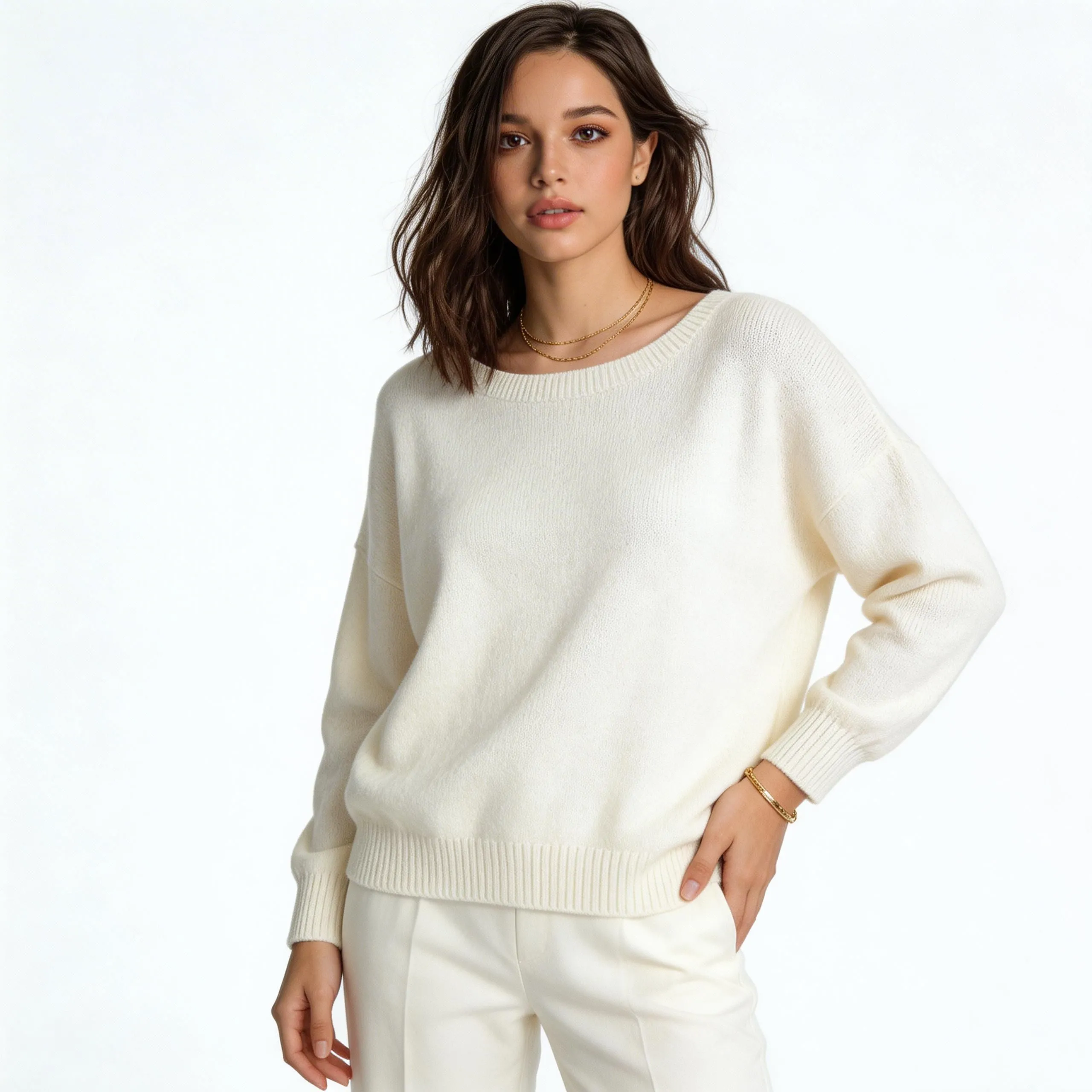 FNJIA Autumn/Winter European Style Round Neck Loose-fitting Pullover Sweater