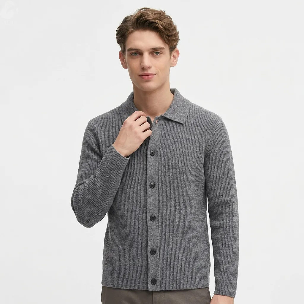 Custom-made classic collared cardigan men's knitwear loose Korean style trendy versatile sweater coat
