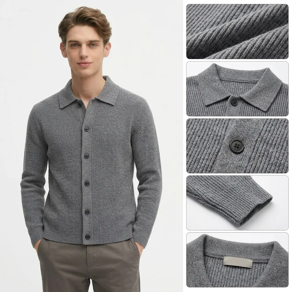 Custom-made classic collared cardigan men's knitwear loose Korean style trendy versatile sweater coat