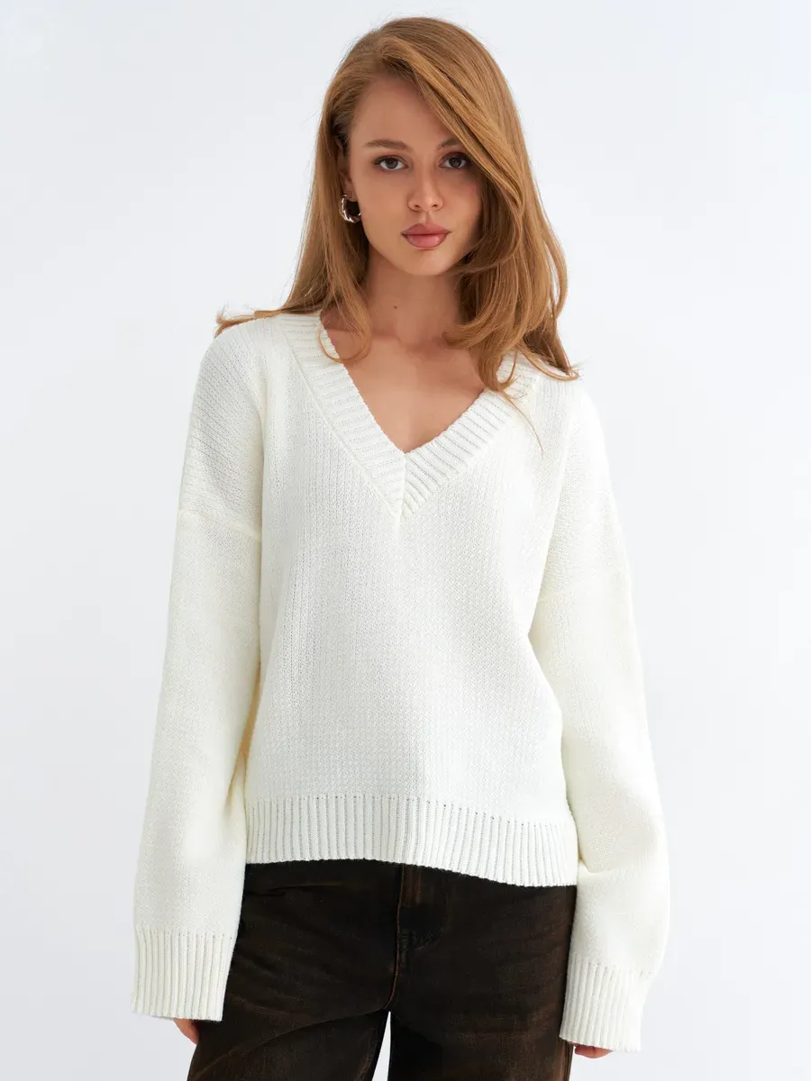 FNJIA Women's V Neck Knit Sweater