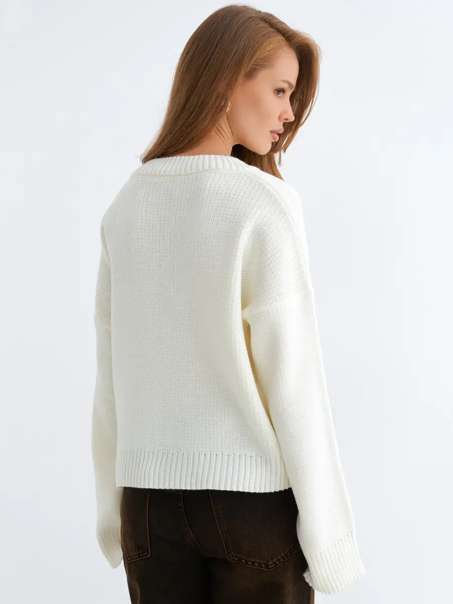 FNJIA Women's V Neck Knit Sweater