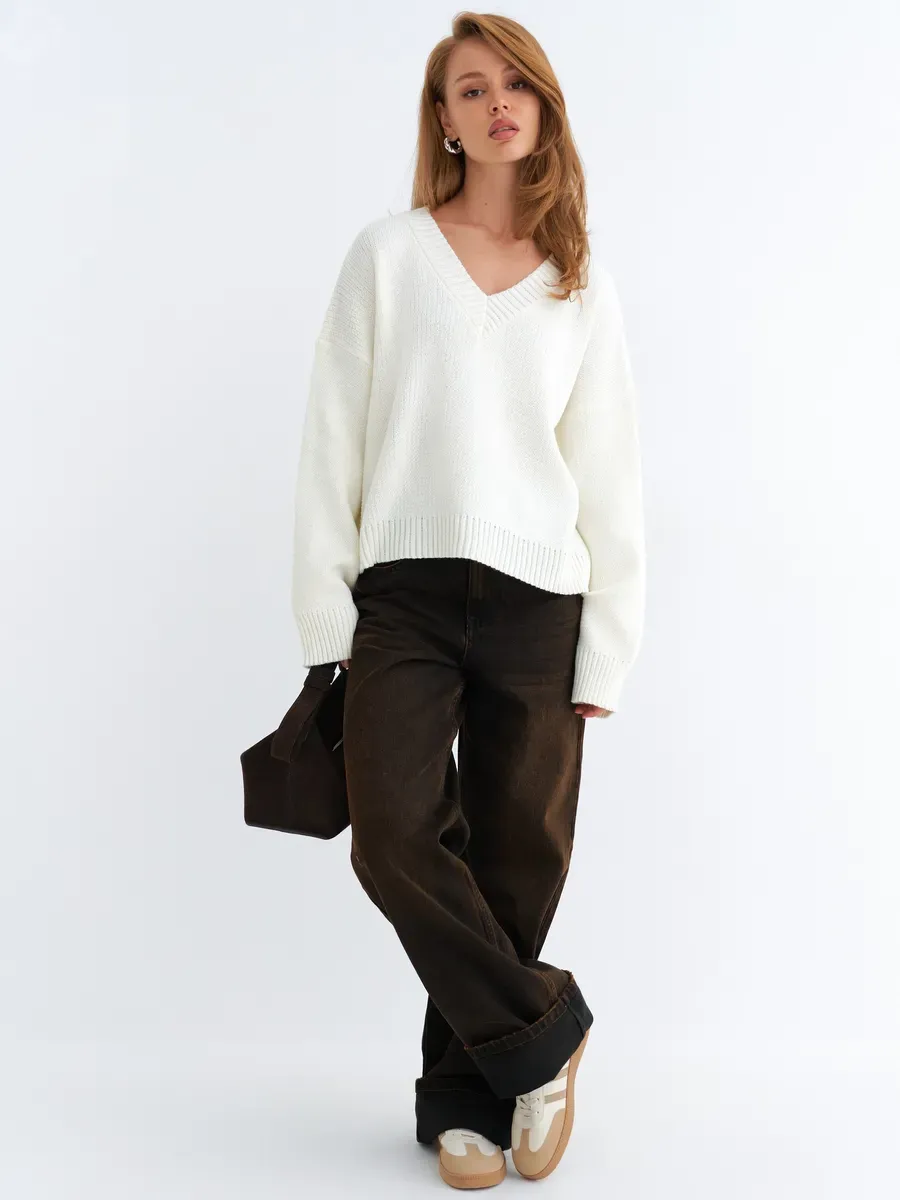 FNJIA Women's V Neck Knit Sweater