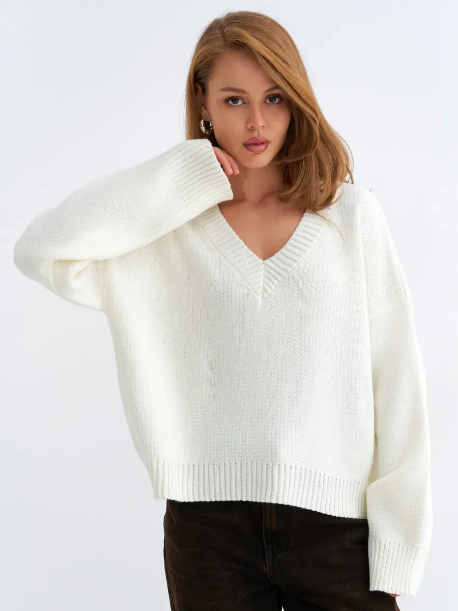 FNJIA Women's V Neck Knit Sweater