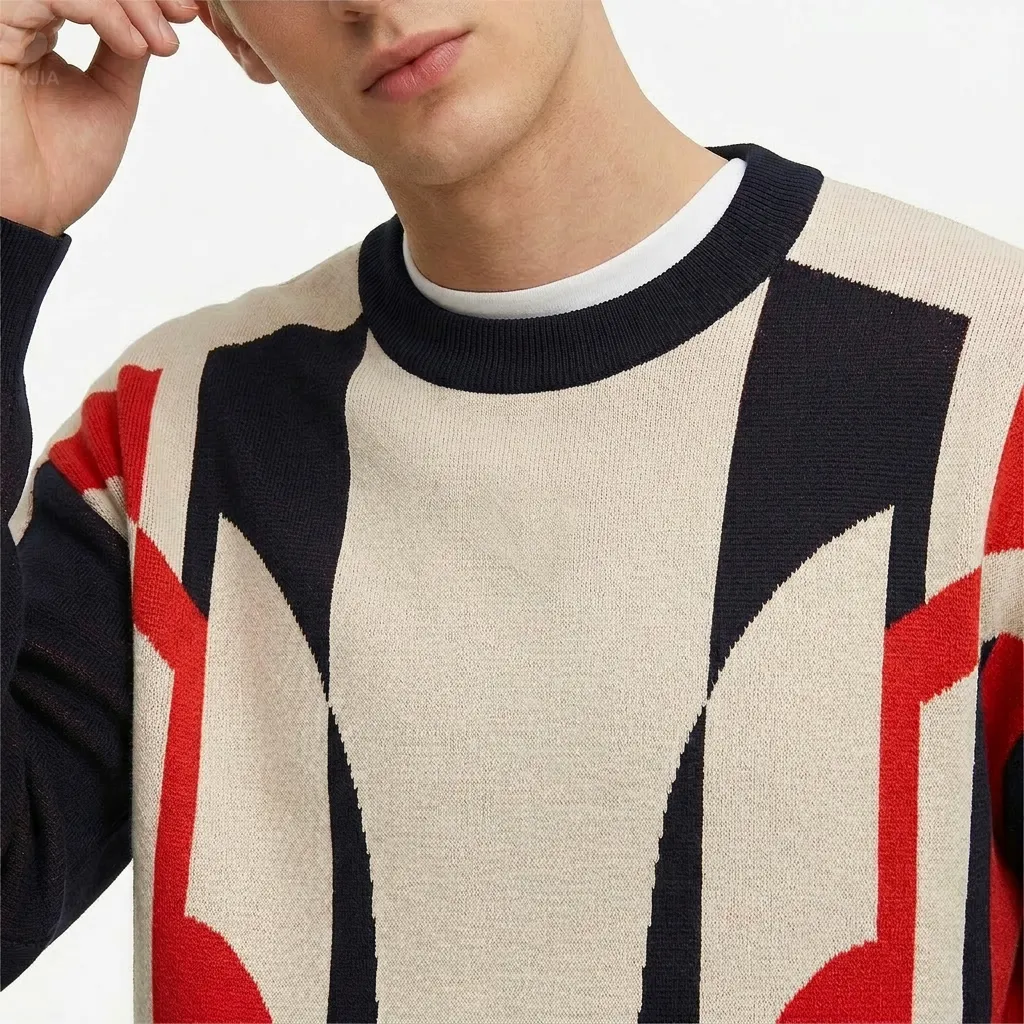 Customized men's sweater pullover jacquard pattern knit sweater autumn and winter round neck casual pullover men's knit sweater
