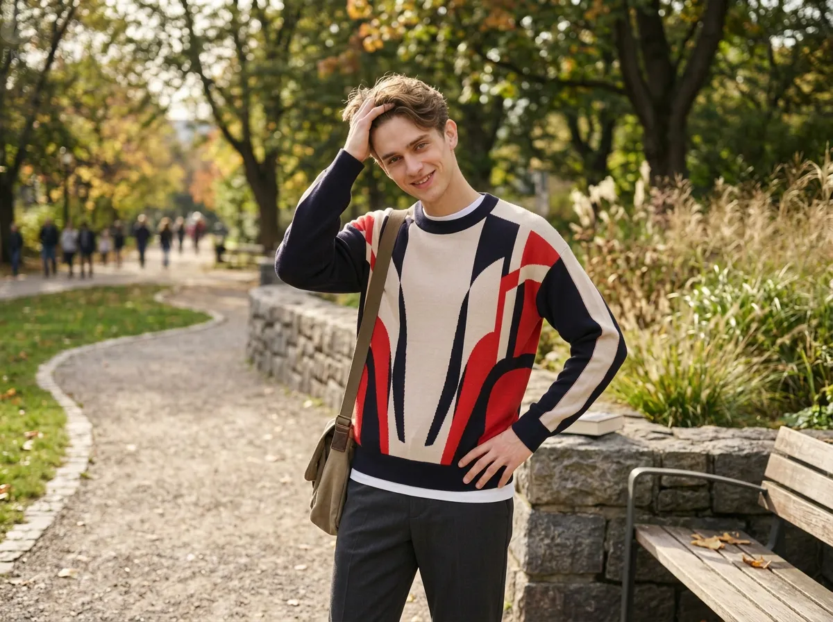 Customized men's sweater pullover jacquard pattern knit sweater autumn and winter round neck casual pullover men's knit sweater