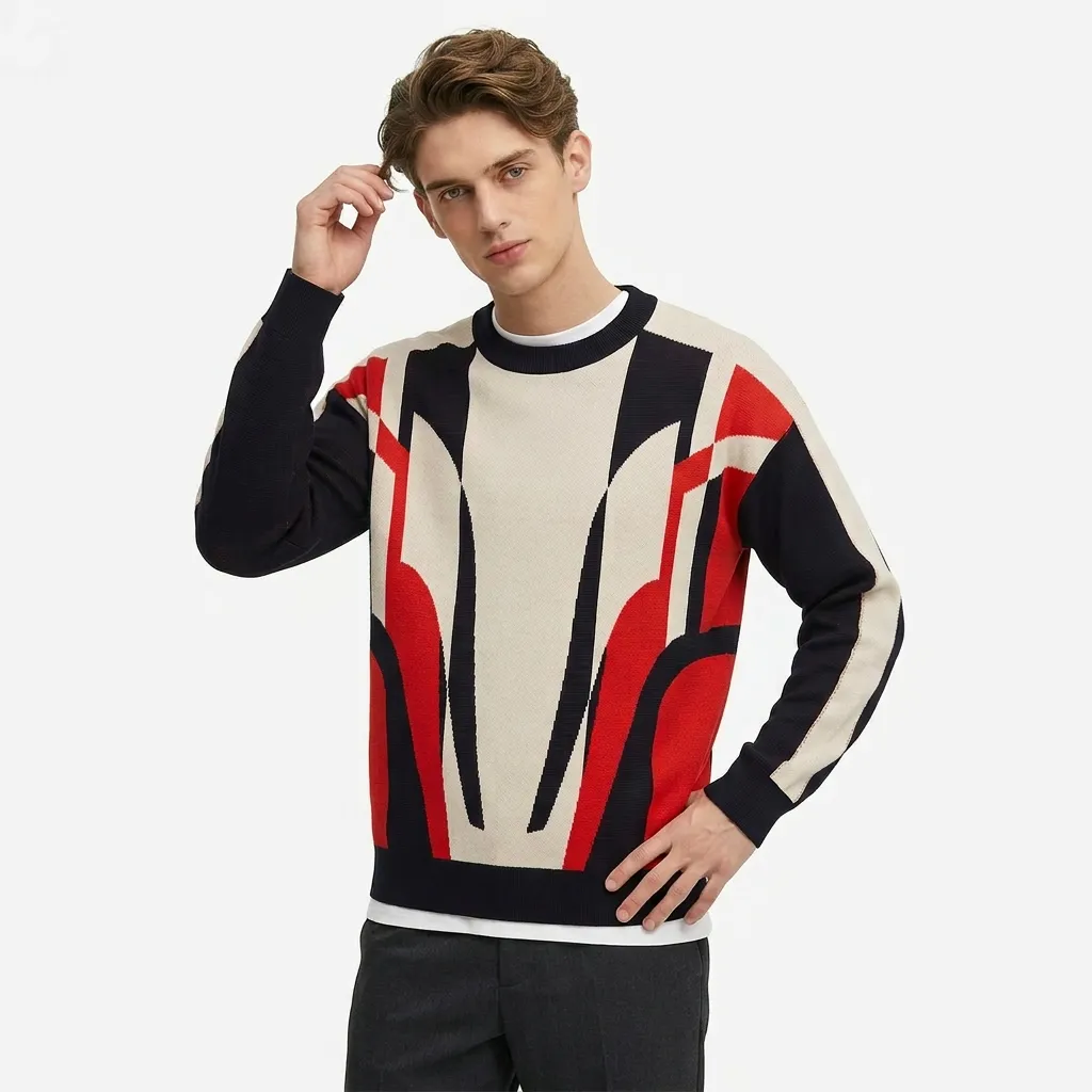 Customized men's sweater pullover jacquard pattern knit sweater autumn and winter round neck casual pullover men's knit sweater