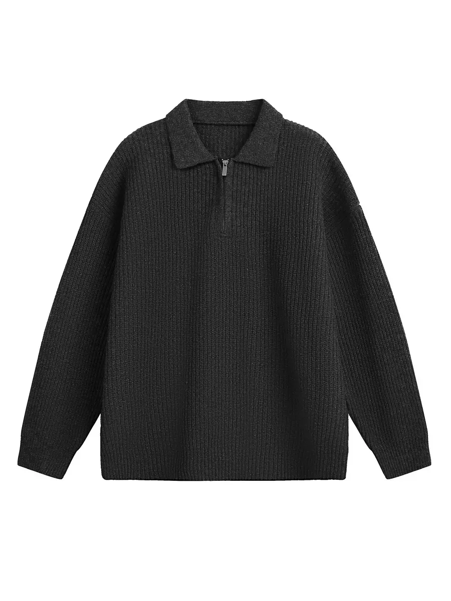 FNJIA Men's half-zip cotton knit sweater casual Korean style quarter-zip knit 100% cotton
