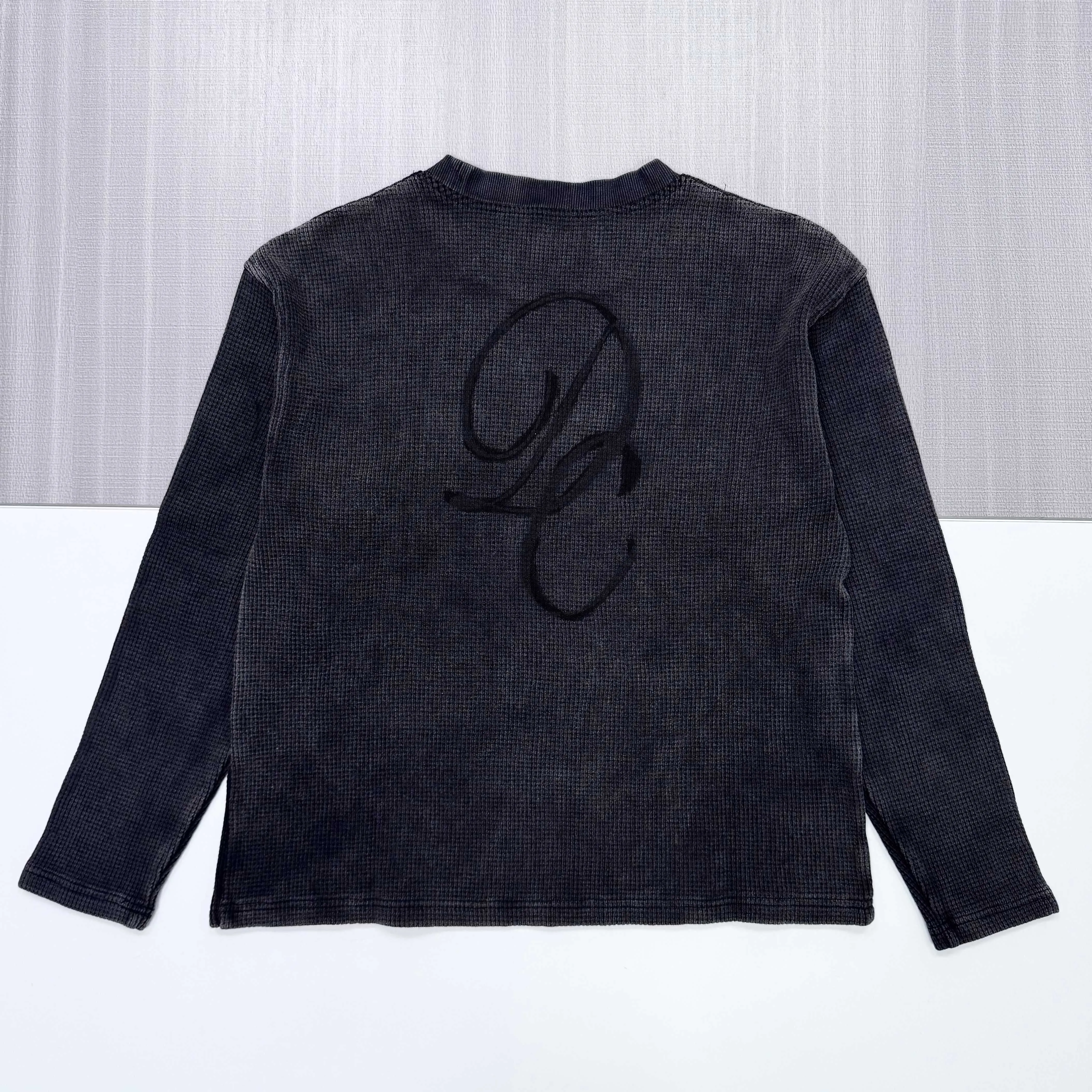 Men's Oversized Waffle Knit Crewneck Sweatshirt - Vintage Washed Charcoal | Premium Cotton Blend