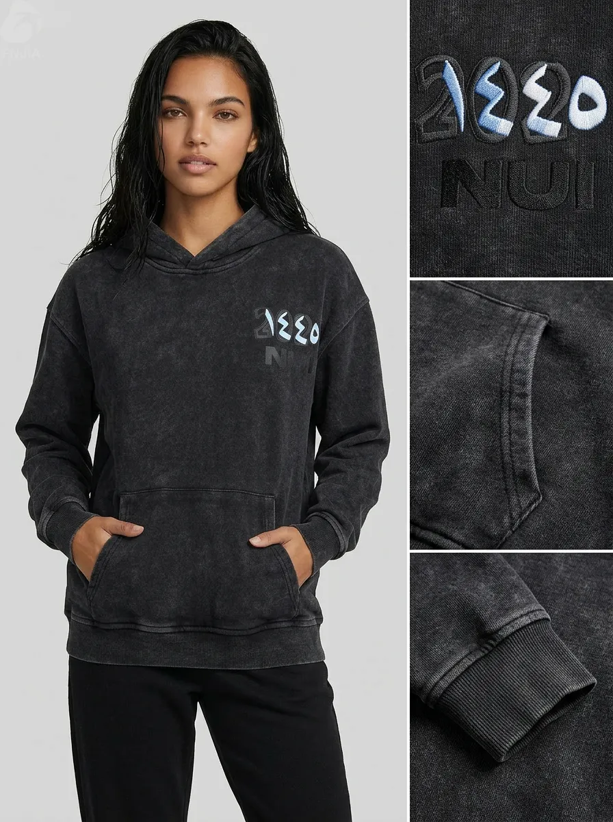 Women's hooded sweatshirt - 100% cotton fleece, embroidered street style, digital print.