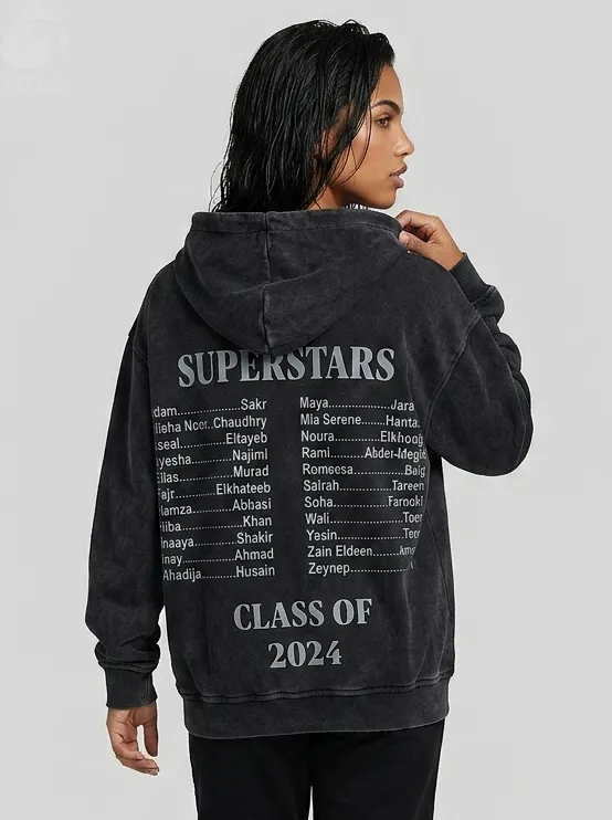 Women's hooded sweatshirt - 100% cotton fleece, embroidered street style, digital print.
