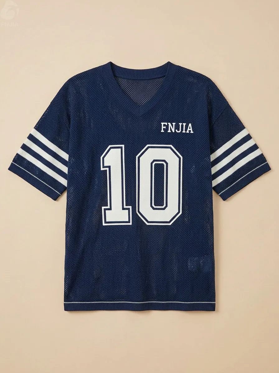 ODM/OEM Custom Men's V-Neck Navy Blue Mesh Jersey