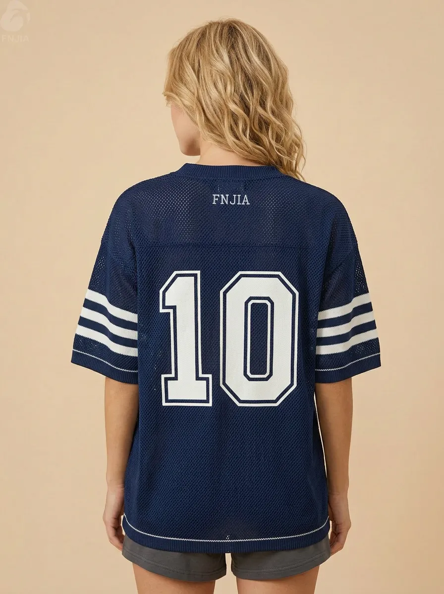 ODM/OEM Custom Men's V-Neck Navy Blue Mesh Jersey