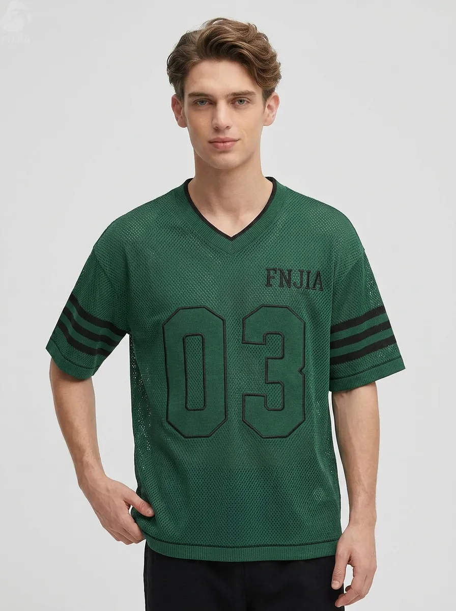ODM/OEM Short Mesh Sweatshirt for Men, Football Jersey, Mesh Ribbed Knit Crew Neck T-Shirt