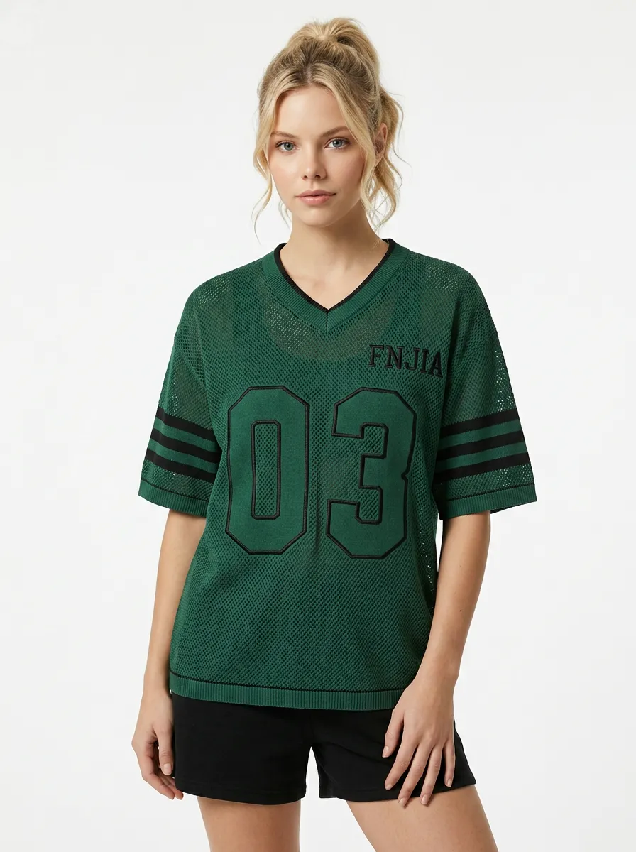 ODM/OEM Short Mesh Sweatshirt for Men, Football Jersey, Mesh Ribbed Knit Crew Neck T-Shirt