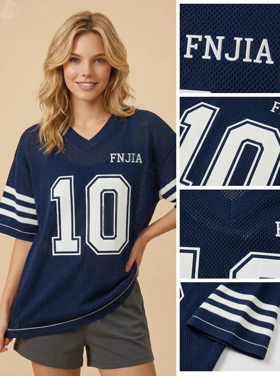 ODM/OEM Custom Men's V-Neck Navy Blue Mesh Jersey