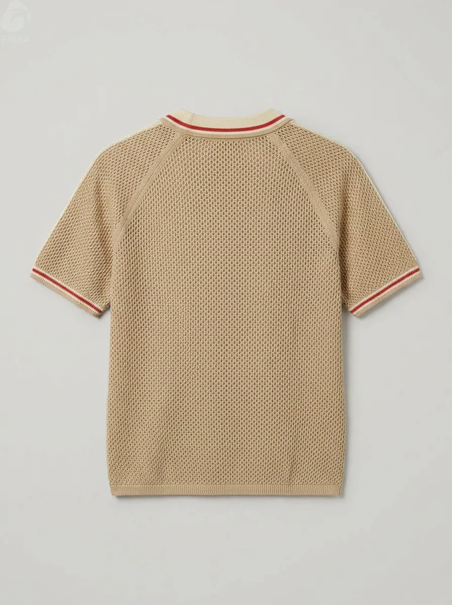 Striped openwork mesh knit polo short-sleeved T-shirt jersey