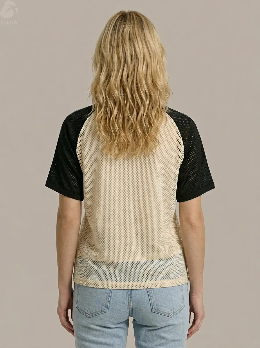 Custom floral embroidered mesh raglan T-shirt/sports jersey