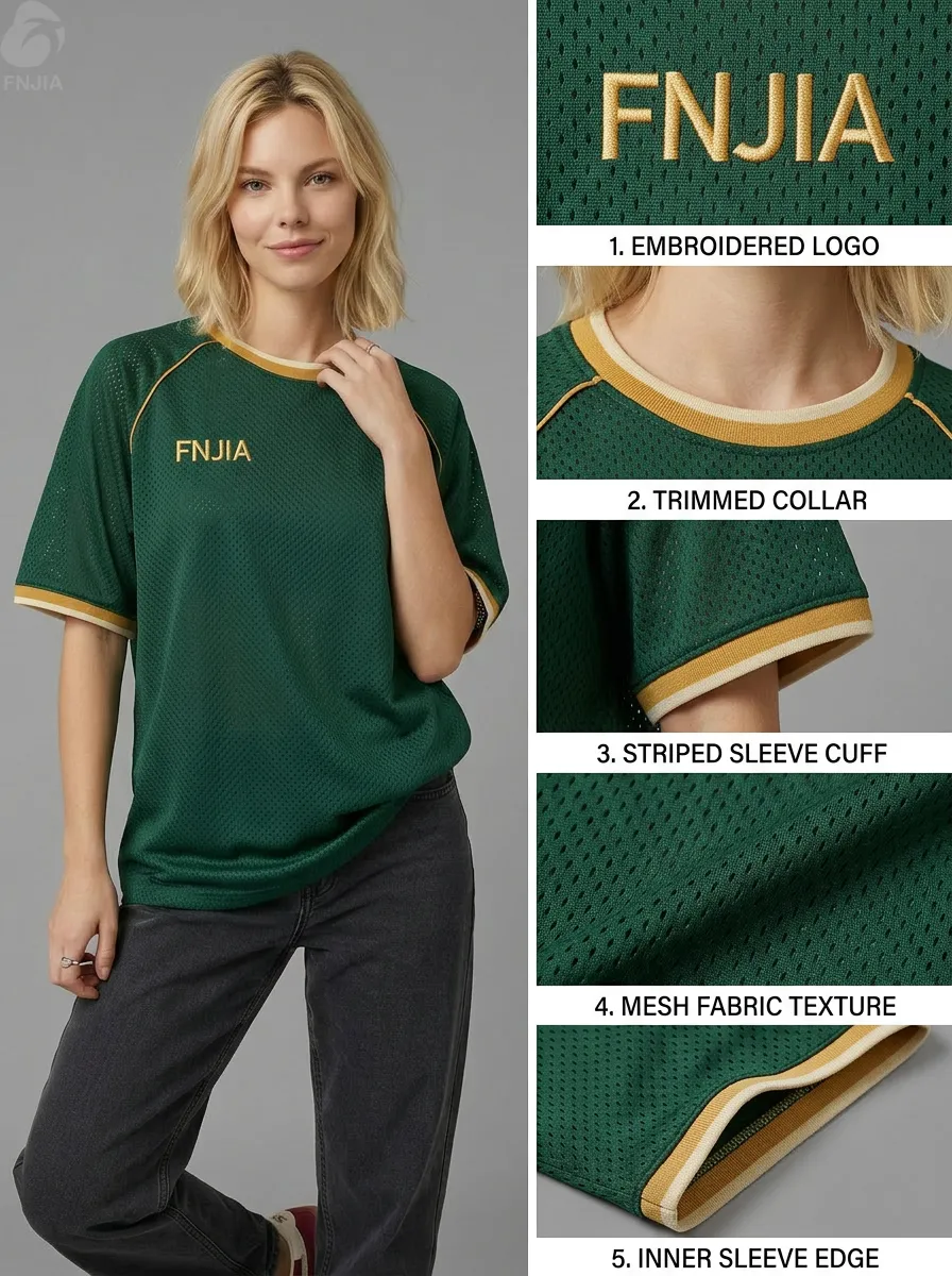 Custom Logo Embroidered Hollow Out Mesh Sports Jersey Unisex Retro Contrast Piping Basketball Team Uniform Summer Breathable Short Sleeve Tee