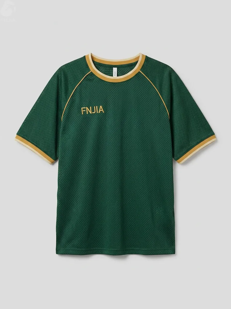 Custom Logo Embroidered Hollow Out Mesh Sports Jersey Unisex Retro Contrast Piping Basketball Team Uniform Summer Breathable Short Sleeve Tee