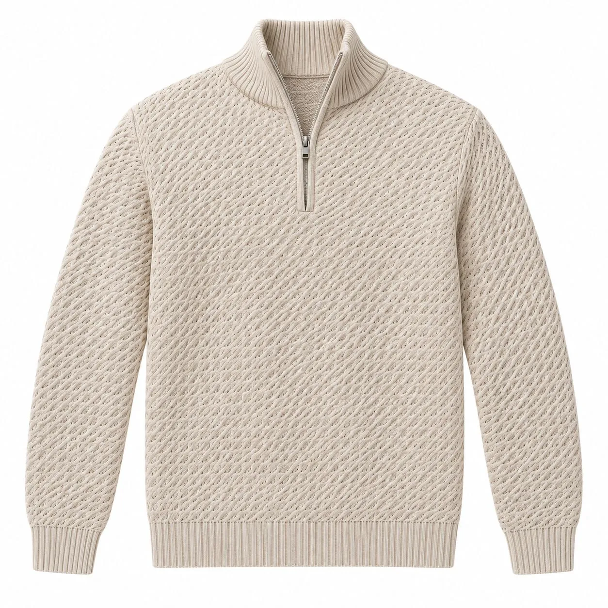 Custom Men Waffle Knit Quarter Zip Sweater | FNJA