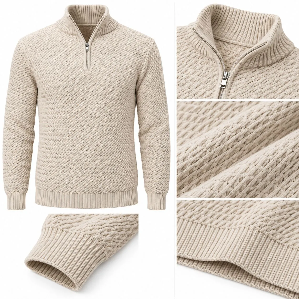 Custom Men Waffle Knit Quarter Zip Sweater | FNJA