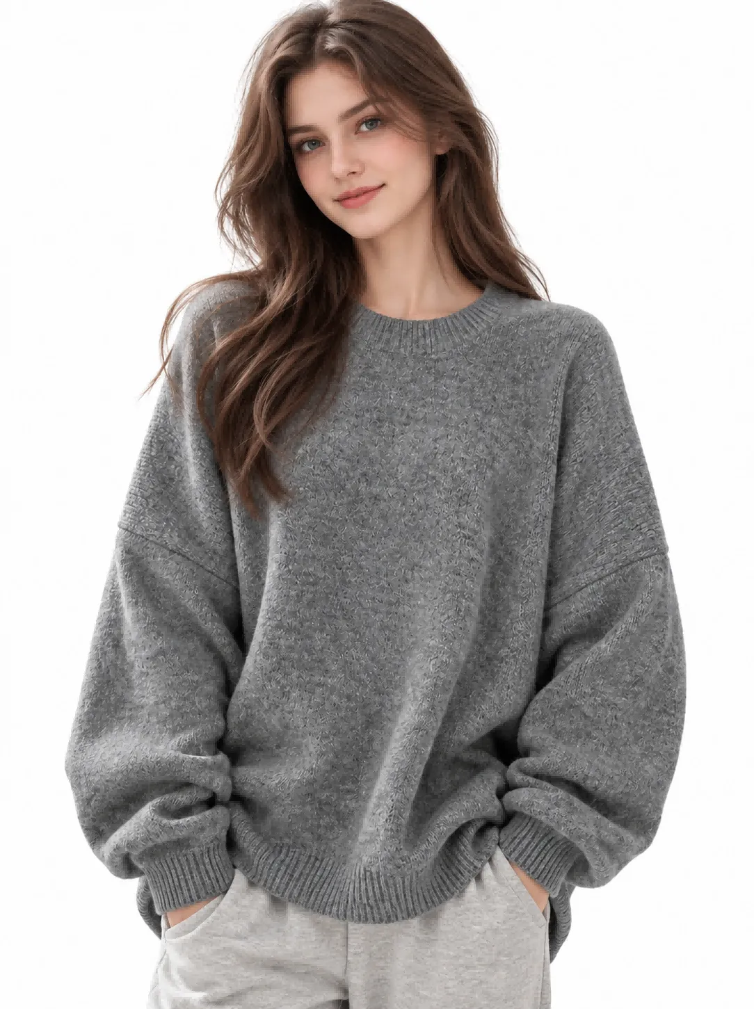 Custom Women Split Hem Crewneck Oversized Sweater | FNJIA