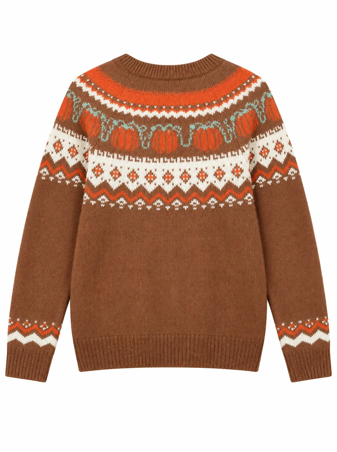 Custom Women Fair Isle Pumpkin Holiday Crewneck Sweater | FNJA