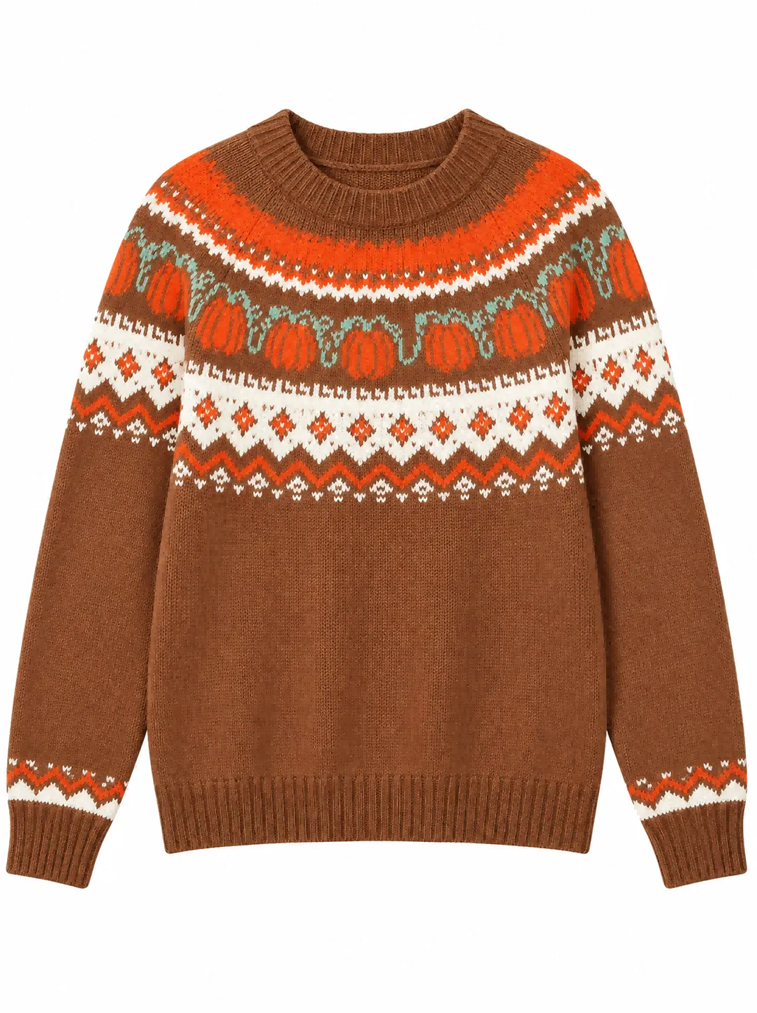 Custom Women Fair Isle Pumpkin Holiday Crewneck Sweater | FNJA