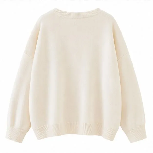 Custom Women Plain Scoop Neck Drop Shoulder Sweater | FNJIA