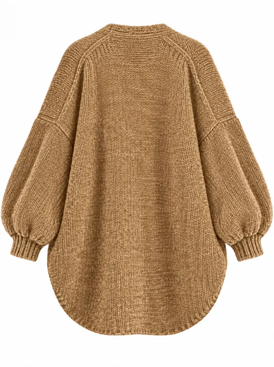 Custom Women Oversized Open Front Lantern Sleeve Cardigan | FNJIA