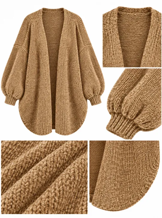 Custom Women Oversized Open Front Lantern Sleeve Cardigan | FNJIA