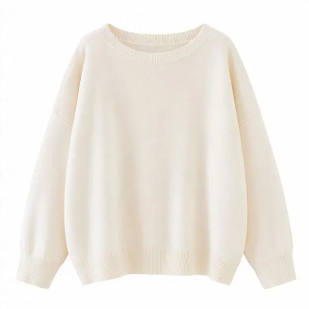 Custom Women Plain Scoop Neck Drop Shoulder Sweater | FNJIA