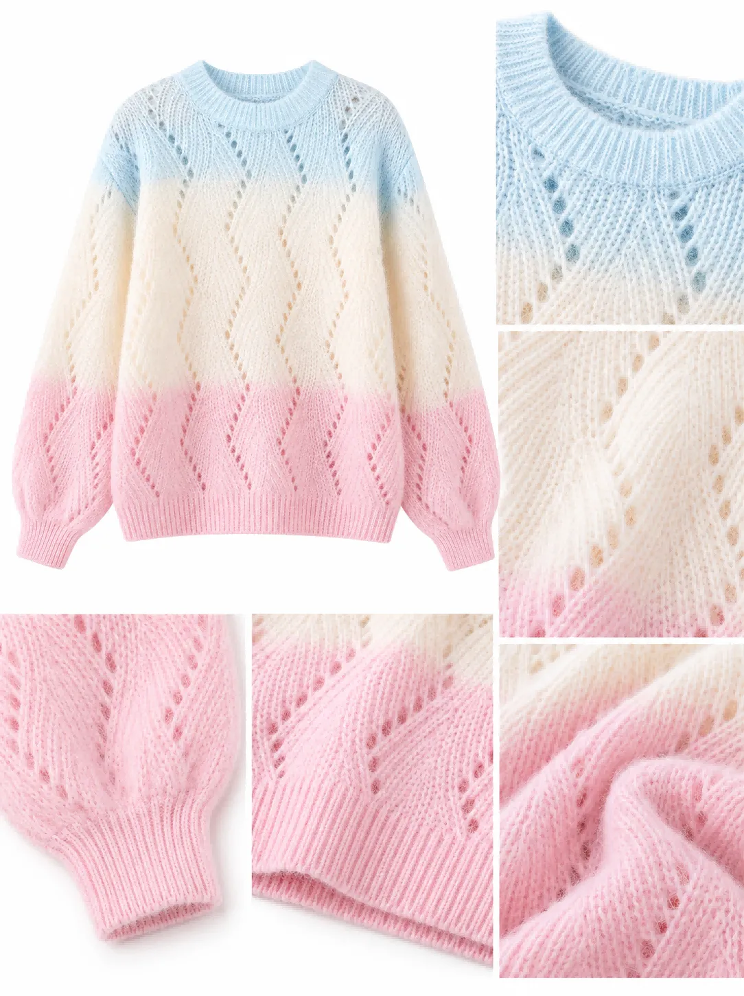 Custom Women Gradient Hollow Out Knit Sweater | FNJIA