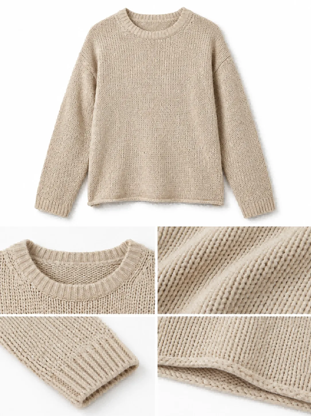 Custom Women Oversized Crewneck Chunky Knit Sweater | FNJIA