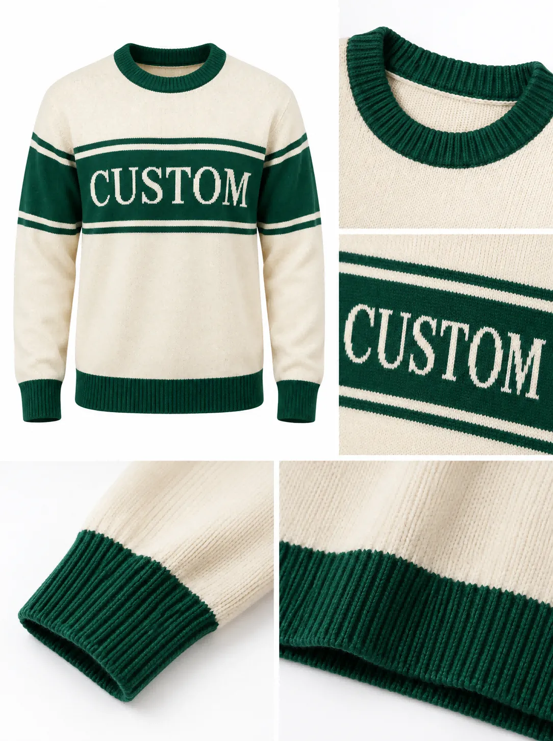 Custom Men Striped Crewneck Logo Knit Sweater | FNJIA