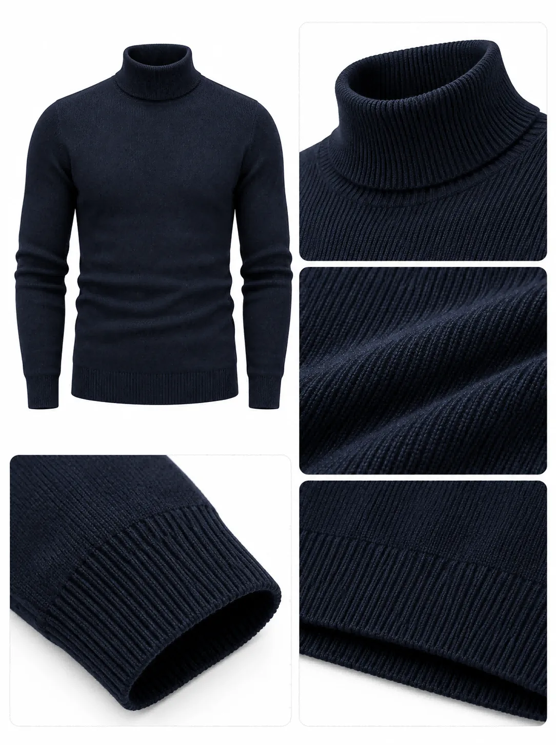 Men's Solid Turtleneck Knit Sweater, Fall Winter Basic Jumper