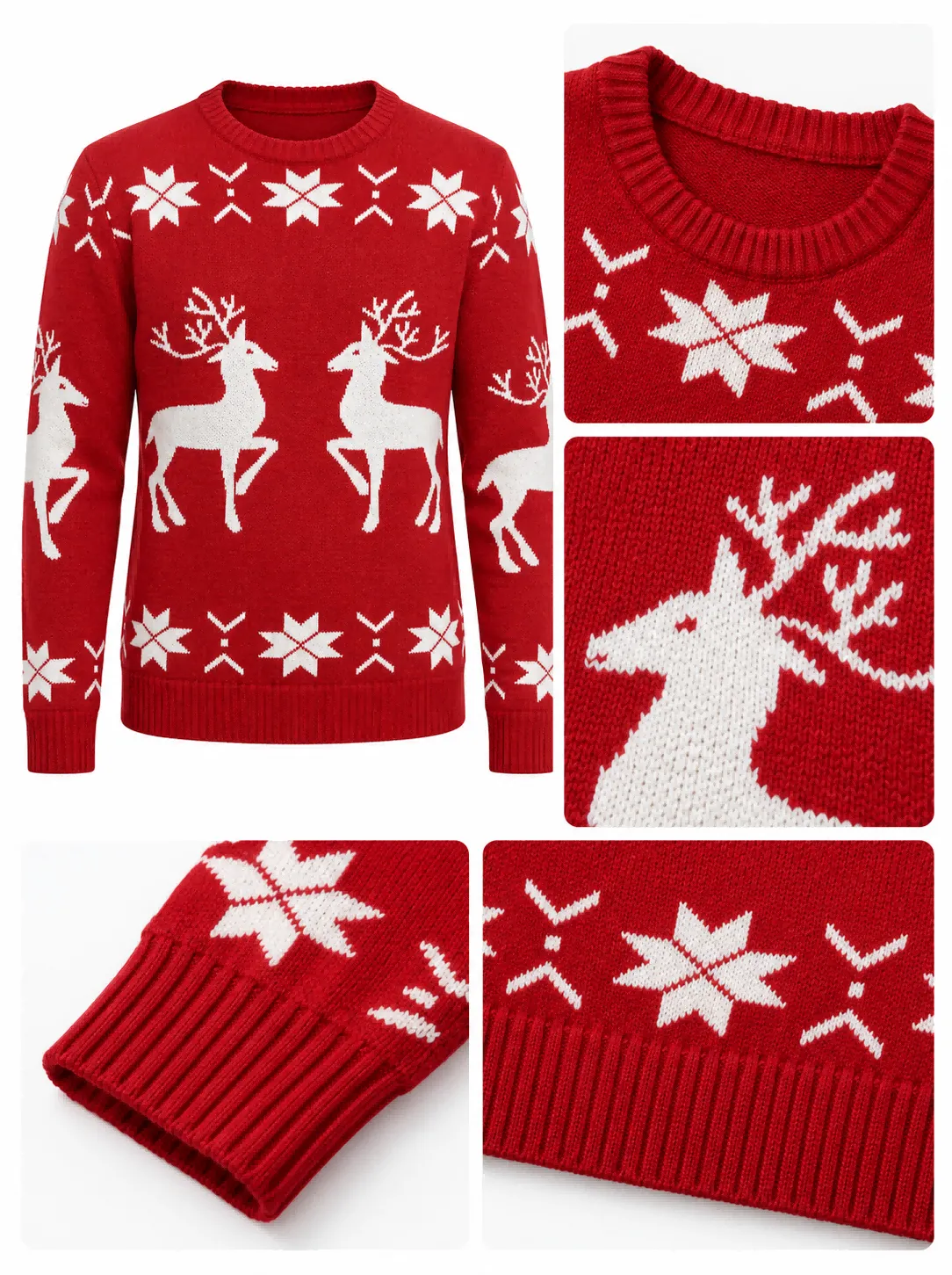 Custom Men Christmas Reindeer Crewneck Knit Sweater | FNJIA