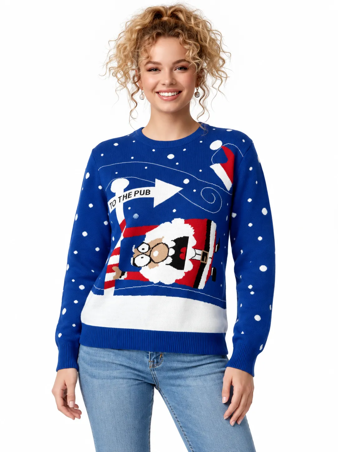 Custom Women Santa Crewneck Knit Sweater | FNJIA