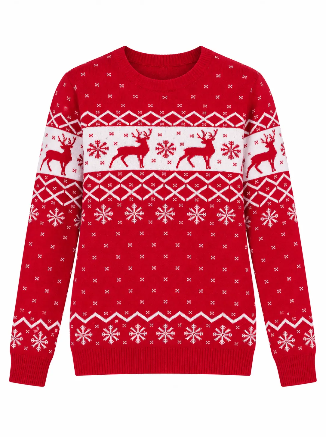 Custom Women Crewneck Reindeer Snowflake Knit Sweater | FNJIA