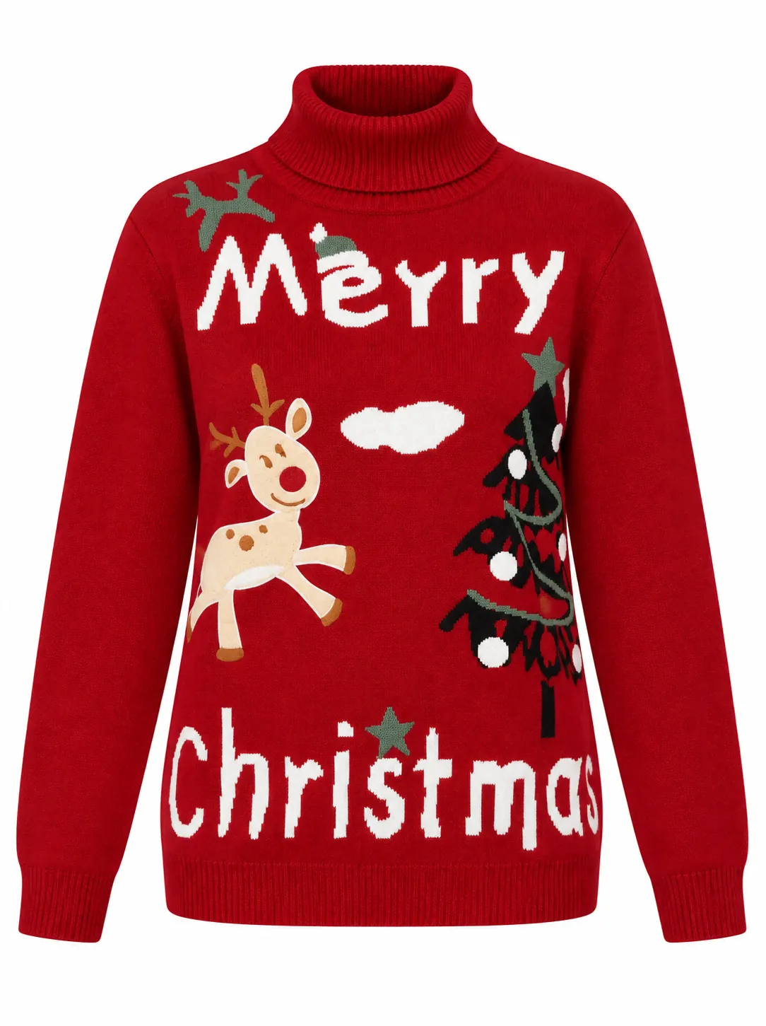 Custom Women Turtleneck Christmas Reindeer Knit Sweater | FNJIA